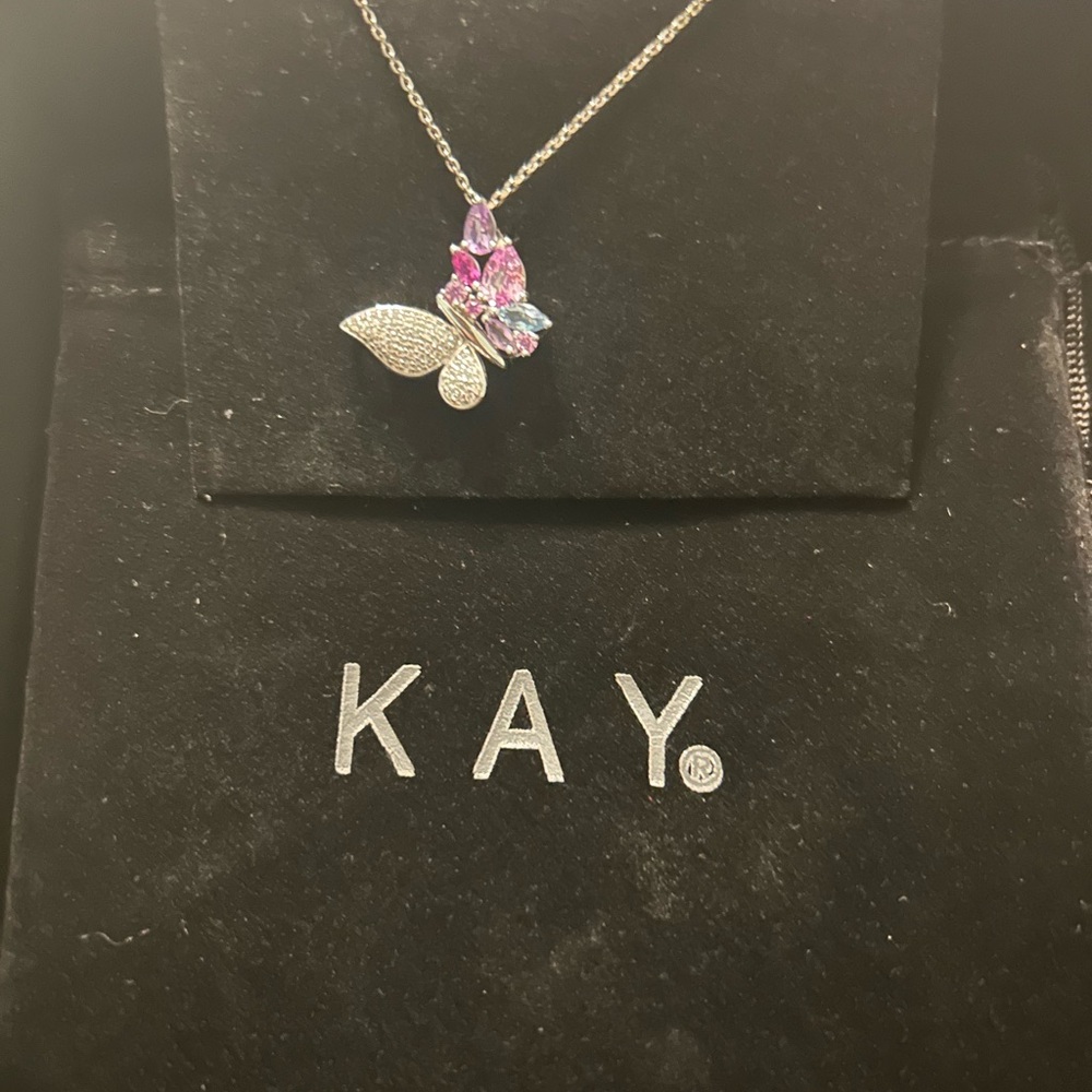 Kay Jewelers Pink and Silver Butterfly Necklace